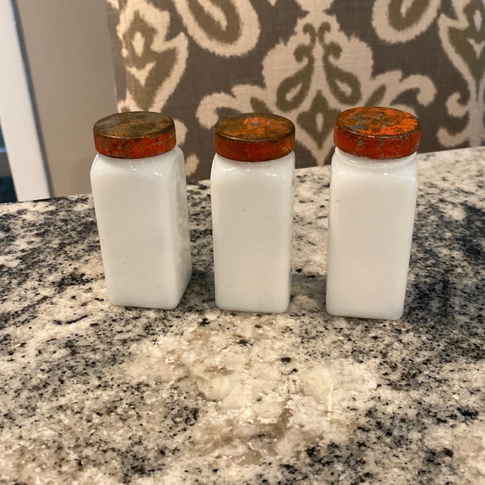Vintage Milk Glass Spice Jars